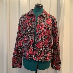 Christopher & Banks Floral Button Up Shirt Jacket Multi-Color Women's Size Med